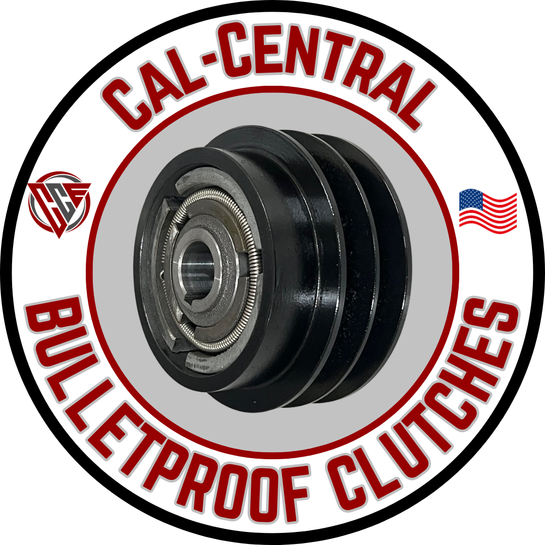 Black heavy-duty centrifugal clutch with dual 5-inch pulleys and 1-inch bore, compatible with Honda GX270/GX390 and similar engines
