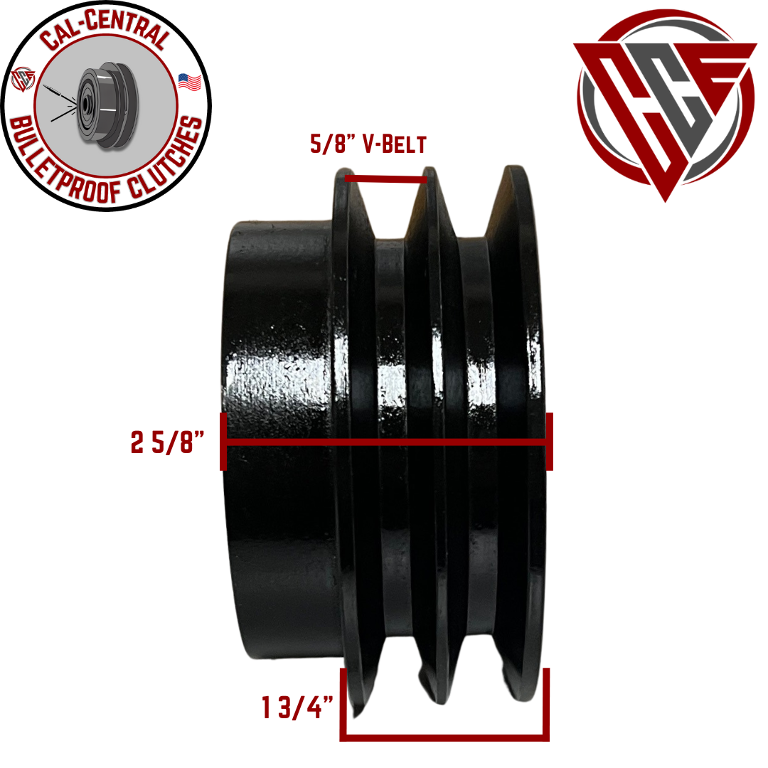 Black heavy-duty centrifugal clutch with dual 5-inch pulleys and 1-inch bore, compatible with Honda GX270/GX390 and similar engines