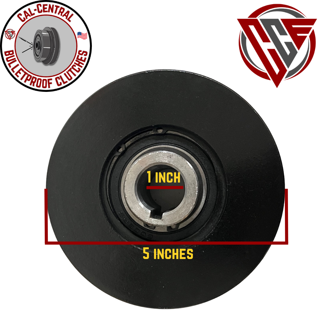 5-inch centrifugal clutch with 1/2-inch V-belt groove and 1-inch bore, designed for GX270 and GX390 engines on compactors and similar equipment