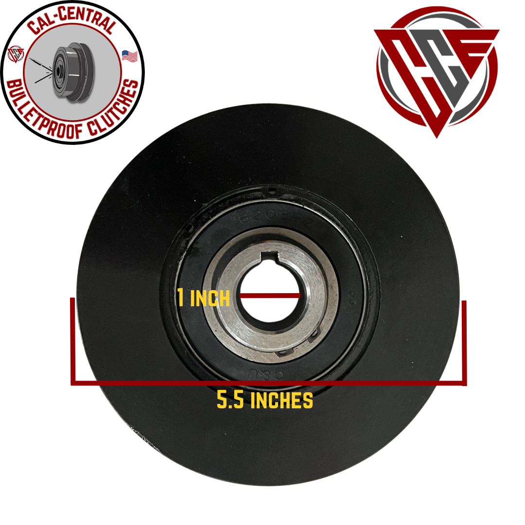 Heavy duty 5.5-inch centrifugal clutch with single 5/8-inch V-belt groove and 1-inch bore, compatible with GX270 and GX390 engines up to 13HP