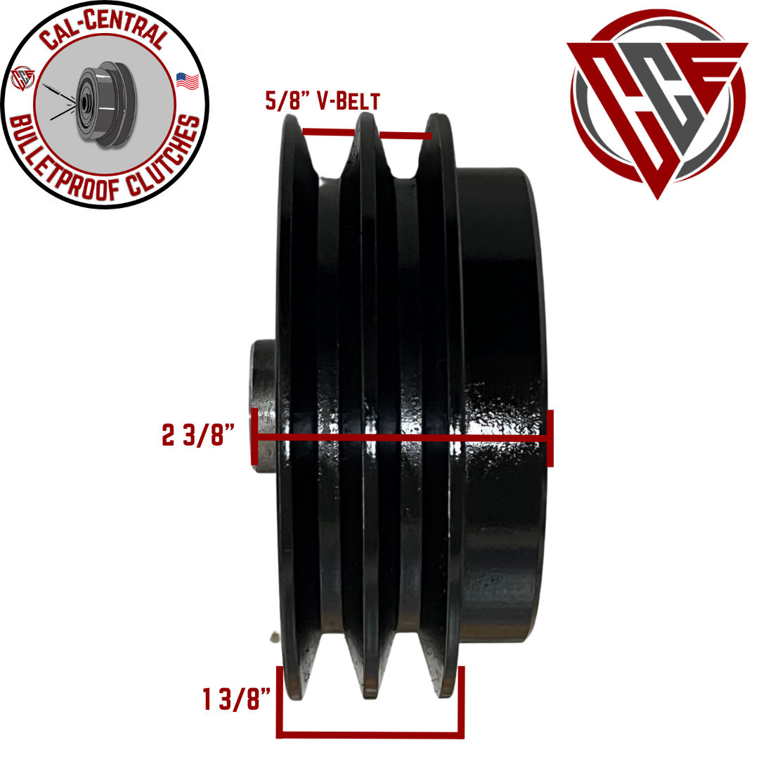 Heavy duty dual-pulley centrifugal clutch with 5-inch diameter and 3/4-inch bore for 1/2-inch V-belts, compatible with GX160 and GX200 engines.
