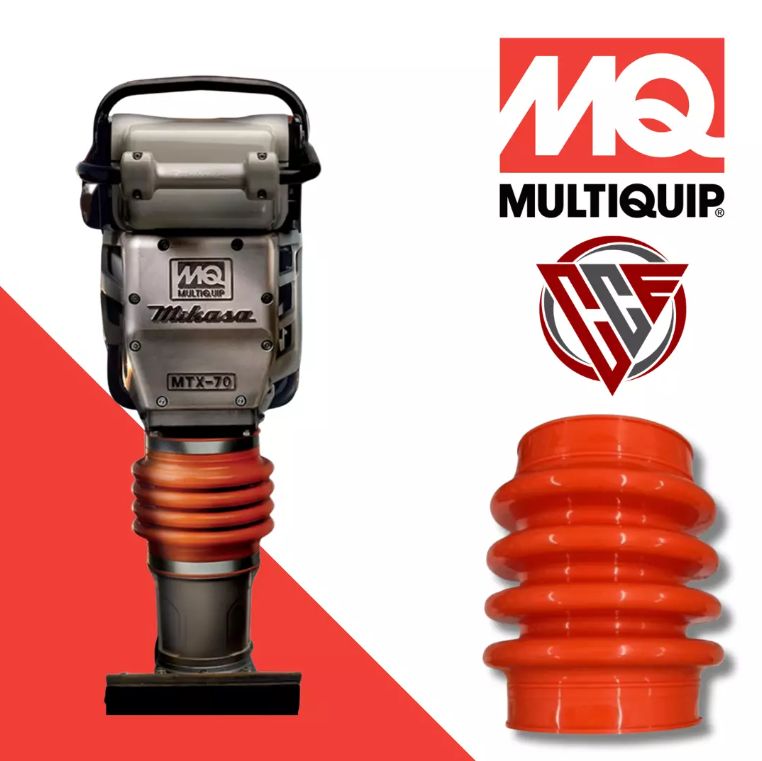 Bright orange replacement bellows boot for Multiquip Mikasa MTX70, MTX80, MT70, MT75, and MT85 rammers – part number 354010010, heavy-duty rubber.