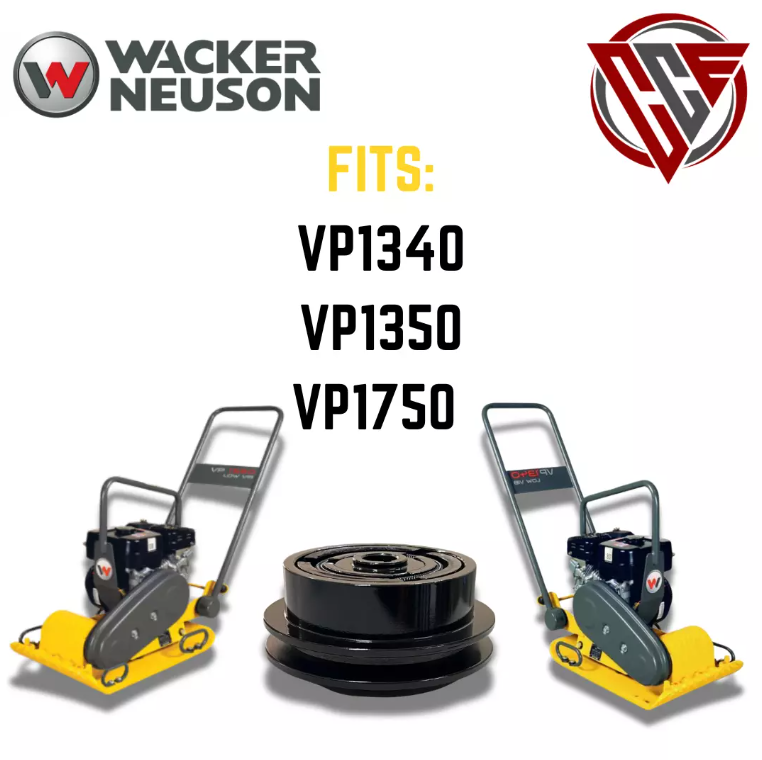Heavy-duty black clutch with 3/4-inch bore for Wacker VP1340, VP1350, and VP1750 plate compactors; aftermarket replacement part shown on white background.