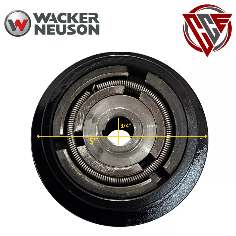 Heavy-duty black clutch with 3/4-inch bore for Wacker VP1340, VP1350, and VP1750 plate compactors; aftermarket replacement part shown on white background.