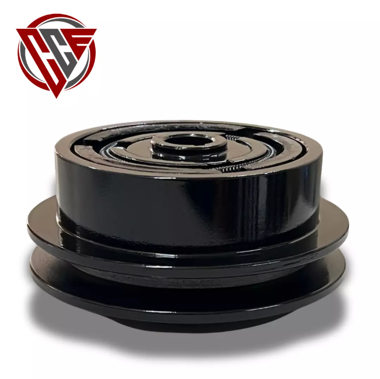 Heavy-duty centrifugal clutch for plate compactor with 3/4-inch bore and 1/2-inch V-belt drive; compatible with Honda GX160 engine.