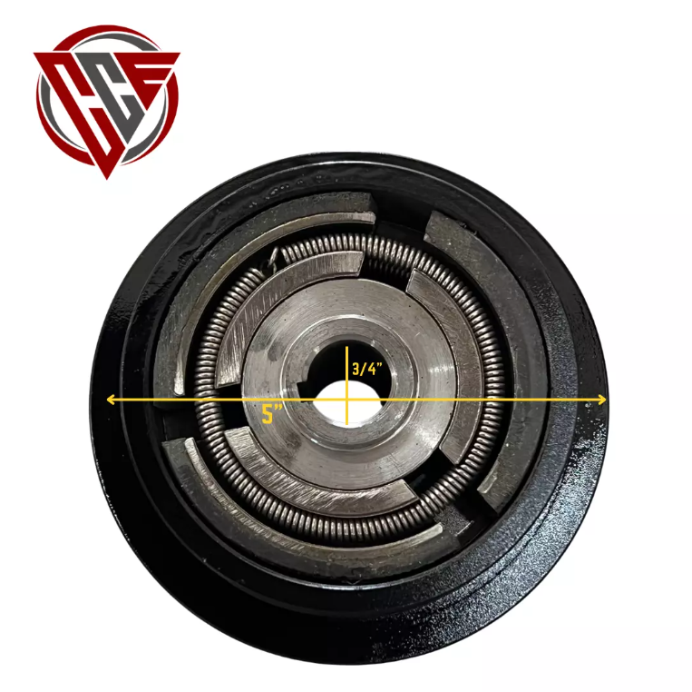 Heavy-duty centrifugal clutch for plate compactor with 3/4-inch bore and 1/2-inch V-belt drive; compatible with Honda GX160 engine.