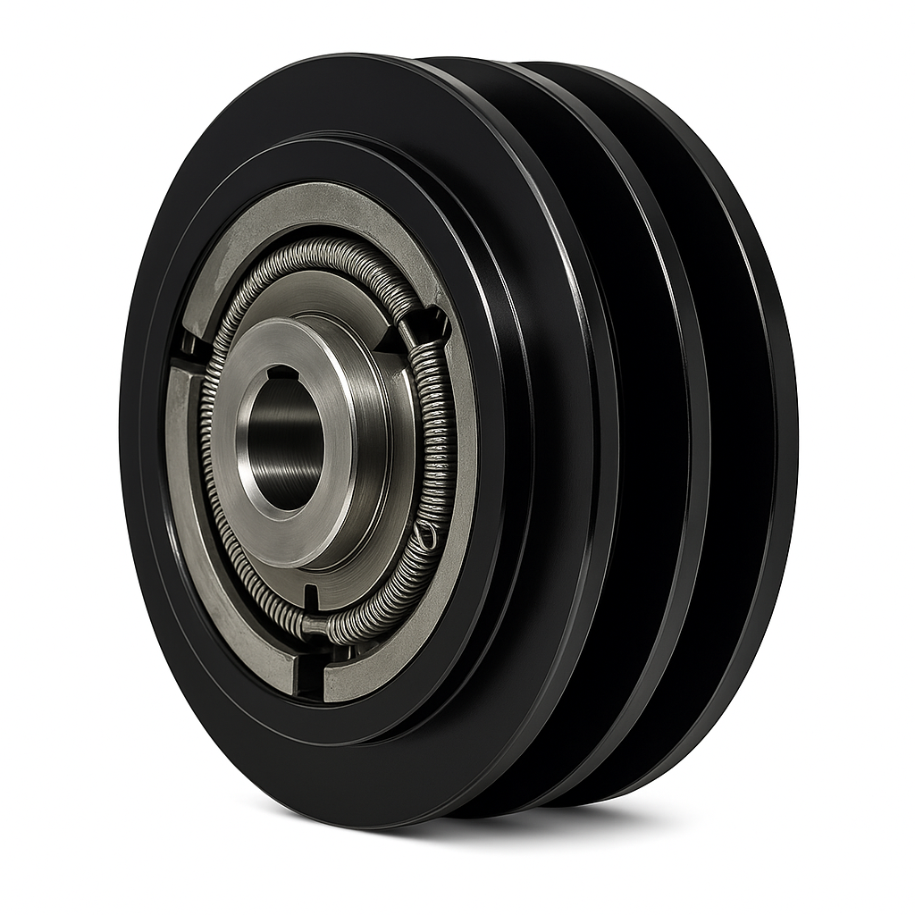 Close-up of a heavy-duty 5.4-inch double pulley centrifugal clutch with 1-inch bore and keyway, compatible with GX270/GX390 engines