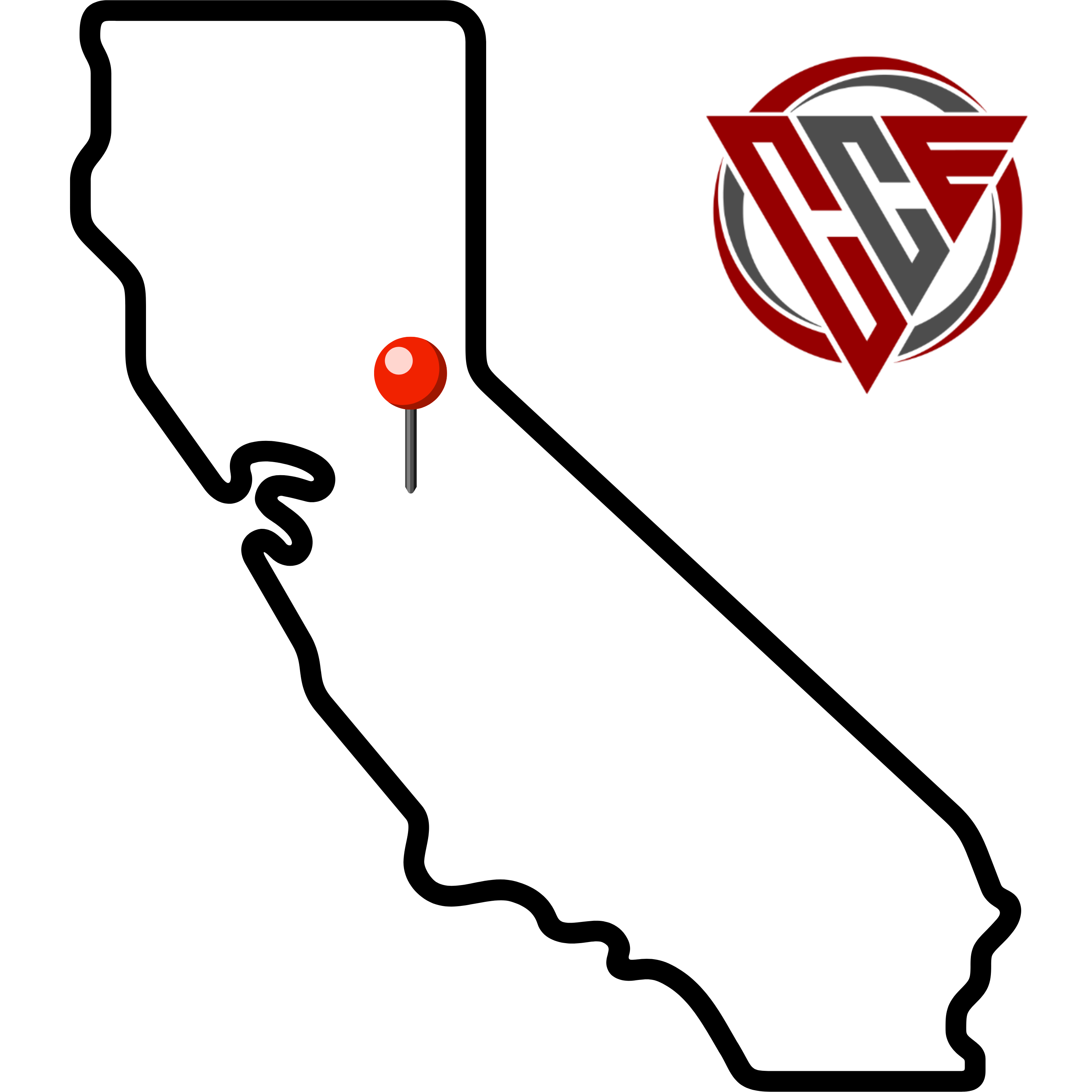 Map of California with Cal-Central Equipment logo and Central Valley location pin