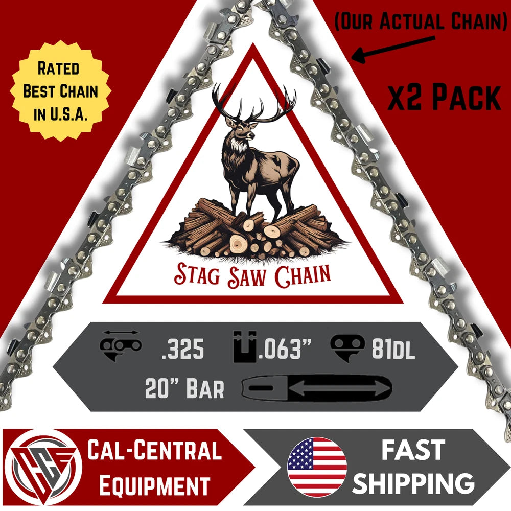 2 Pack 20" STAG Chainsaw Saw Chain CHISEL MS290 MS291 MS390 .325-063-81DL