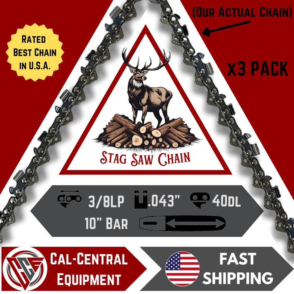 3 PACK 10"Chainsaw Chain 3/8" LP .043 Gauge 40 DL Fits Ryobi Oregon Stihl