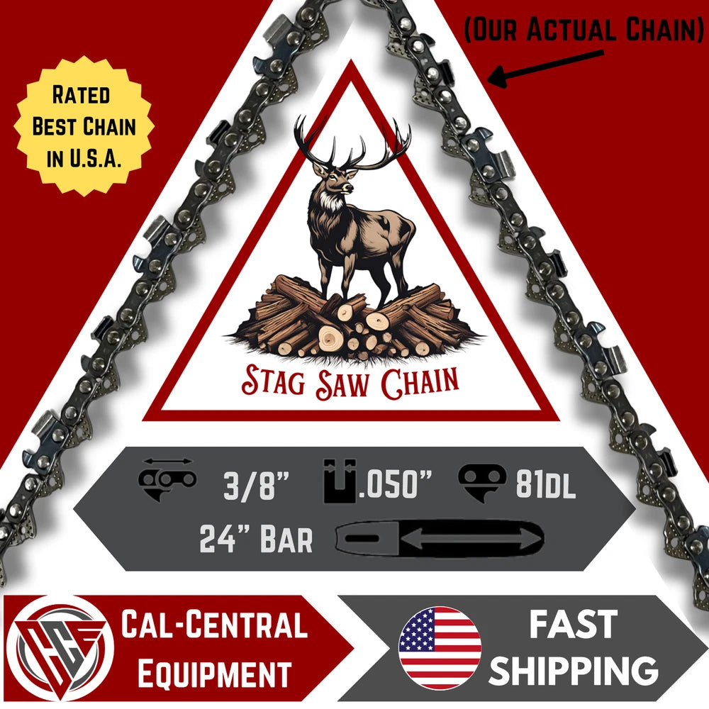 24" STAG Chainsaw Chain 3/8-050-81DL FULL CHISEL replaces 72LGX081G ECHO