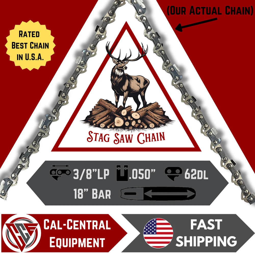 Full Chisel Chainsaw Chain 18 Inch .050 3/8 LP 62 DL for Echo Poulan Craftsman