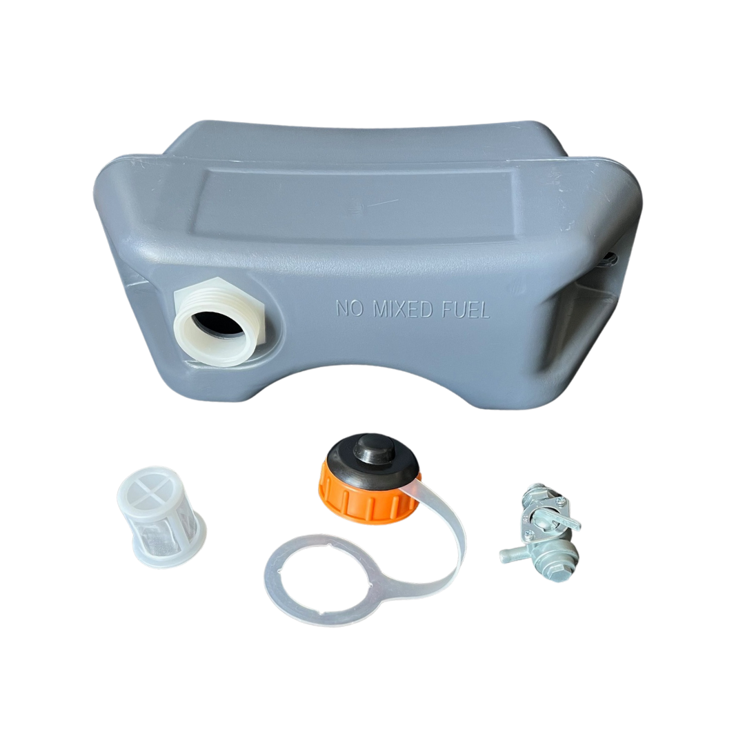 Aftermarket fuel tank for MQ Multiquip Mikasa rammers including MT40F, MT55F, MT74F, and MT65HA. Durable HDPE design shown in close-up product photo