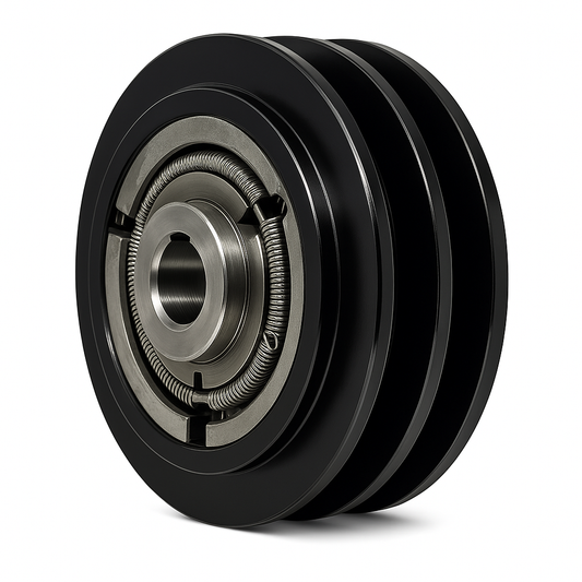 Close-up of a heavy-duty 5.4-inch double pulley centrifugal clutch with 1-inch bore and keyway, compatible with GX270/GX390 engines
