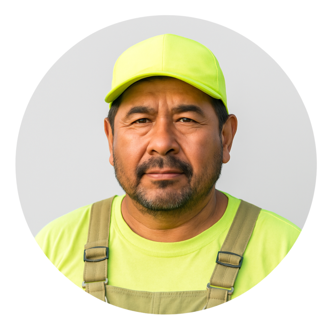 Middle-aged landscaper in neon yellow cap – satisfied customer using Honda replacement parts