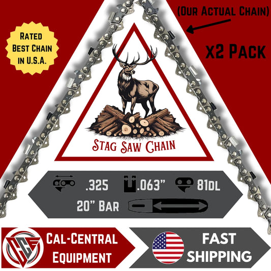 2 Pack 20" STAG Chainsaw Saw Chain CHISEL MS290 MS291 MS390 .325-063-81DL
