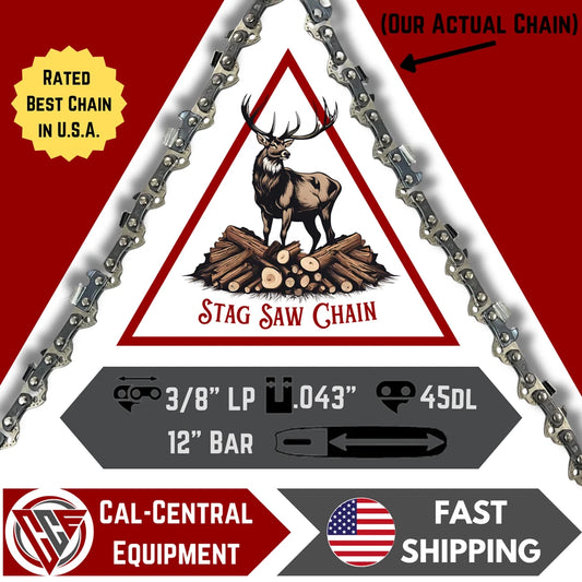 12" Chainsaw Saw Chain *SEMI CHISEL* 3/8"LP .043" 45DL repl. Oregon R45 90PX045G