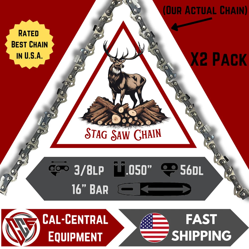 2-PACK 16" Makita UC4051A 196208 Chainsaw Chain Blade*FULL CHISEL*  3/8LP  56DL