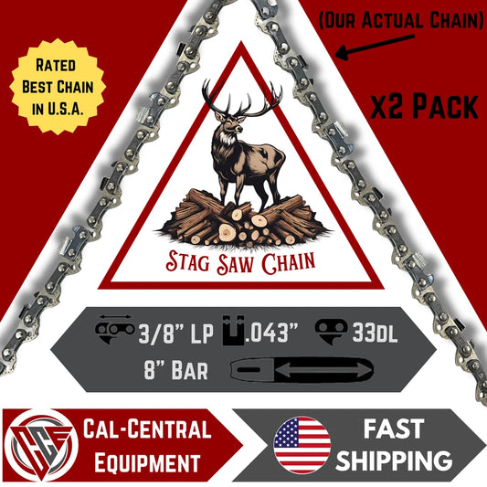 2 PACK 8" Chainsaw Chain Ryobi ONE+ 18V Pole Saw SEMI CHISEL 3/8" LP 33DL 043